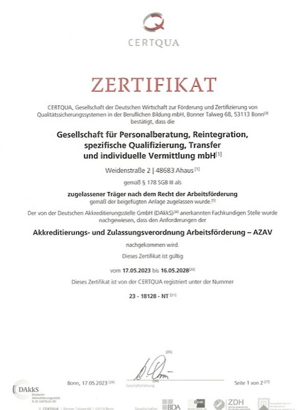AZAV-Zertifikat – Perspeqtive GmbH